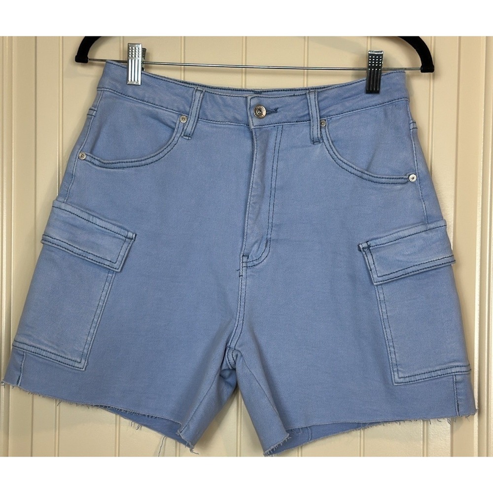 Special A Women's blue‎ raw hem cargo jean shorts stretch high rise sz M